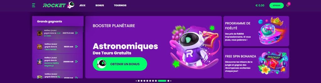 Rocket Casino page accueil